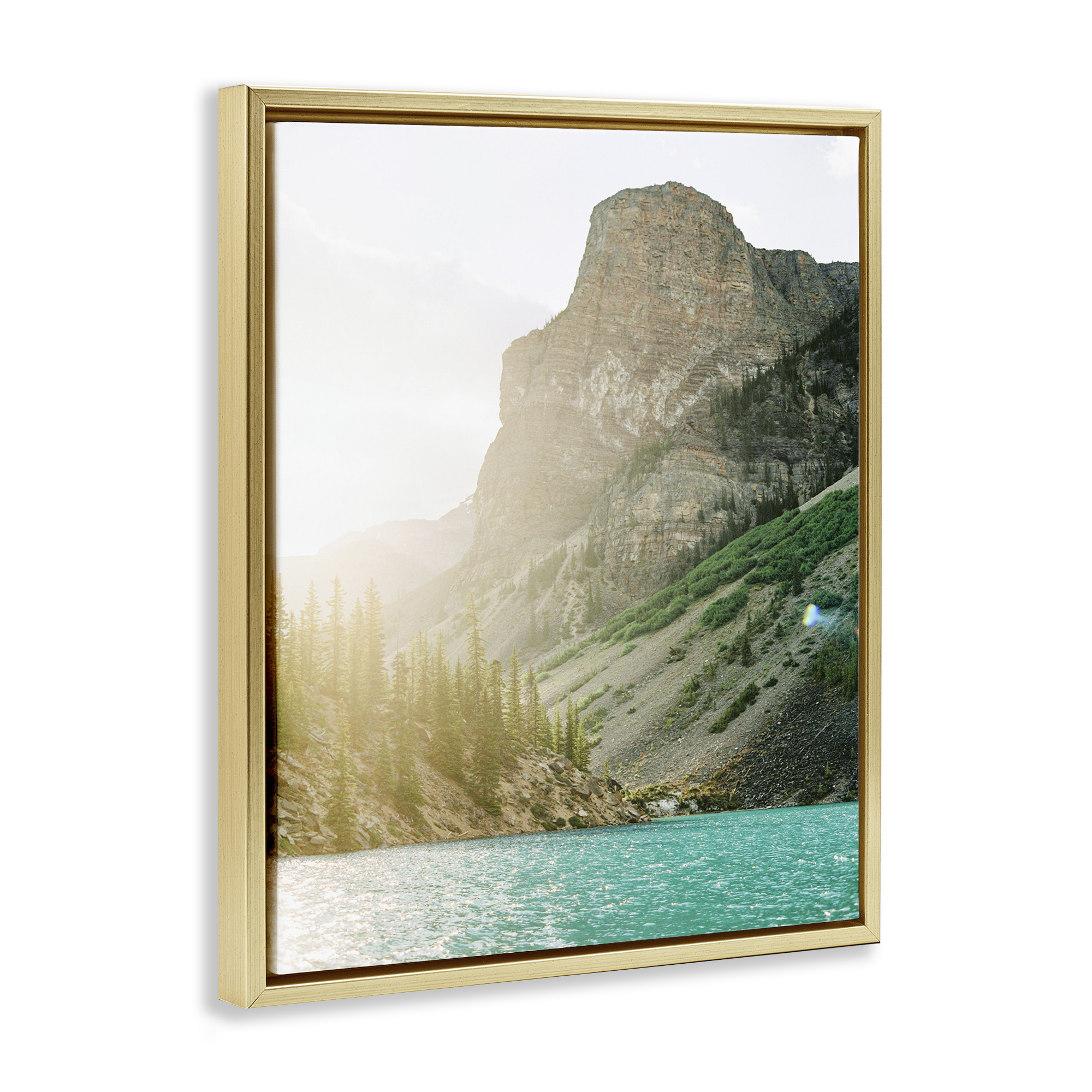 Stupell Industries Sunlit Hills Peak Landscape Photography Gold Floater Framed Art Print Wall Art, 17 x 21