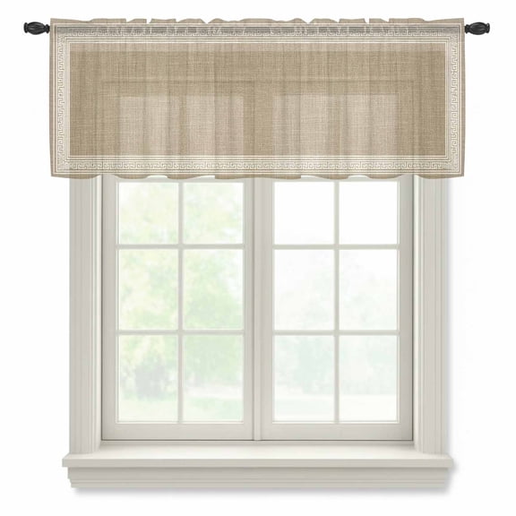 Cream Greek Key Valance Curtains for Kitchen/Living Room/Bathroom/Bedroom Window, Rod Pocket Small Topper Half Short Window Curtains Voile Sheer Scarf, Geometric Greece Ancient Rustic 54"x18"