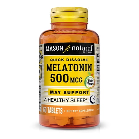 Mason Natural Melatonin 500 mcg - Natural Sleep Aid, Supports Healthy Sleep & Rest, 60 Quick Dissolve Tablets
