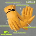 thumbnail image 3 of Wells Lamont Men's Leather Work Gloves with Adjustable Wrist, Palm Patch, Cowhide, 3 of 5