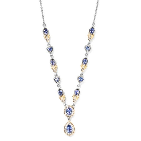 Shop LC Oval AAA Blue Tanzanite Zircon Station Necklace 925 Sterling Silver Vermeil Yellow Gold Platinum Plated Bridal Anniversary Engagement Wedding Size 18" Ct 2.3 Jewelry For Women