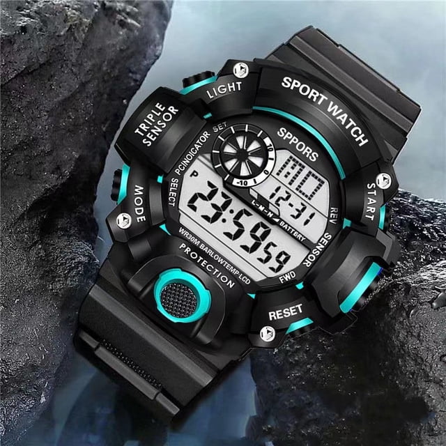 Reloj electrónico redondo Reloj deportivo multifuncional resistente al agua para hombres Afluencia de relojes para hombres Relojes para mujeres Relojes para estudiantes y niños