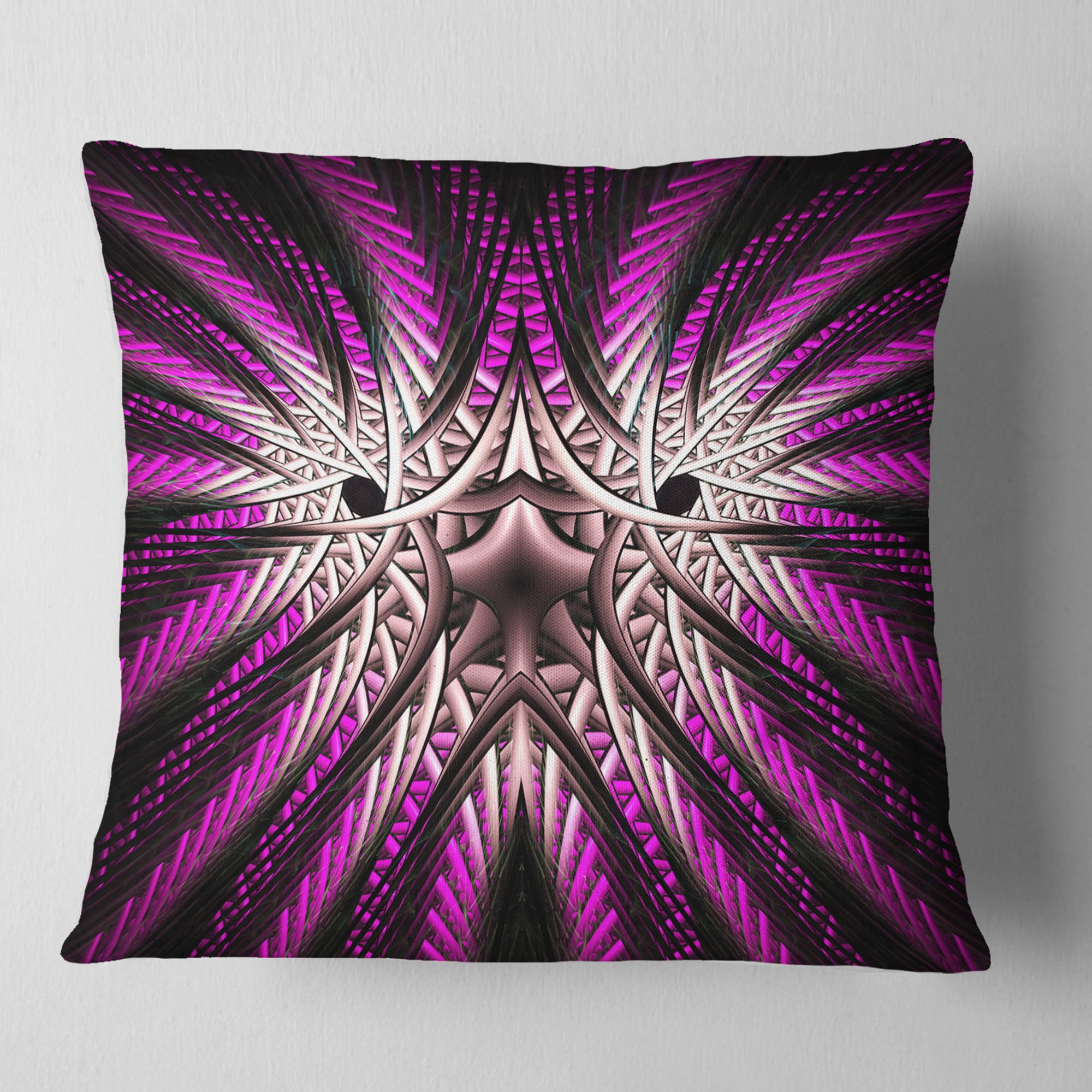 Designart Glowing Purple White Fractal Flower - Abstract Throw Pillow - 16x16