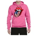 thumbnail image 2 of Wild Bobby, American Flag Lips Tongue Out, Unisex Graphic Hoodie Sweatshirt, Neon Pink, Small, 2 of 3