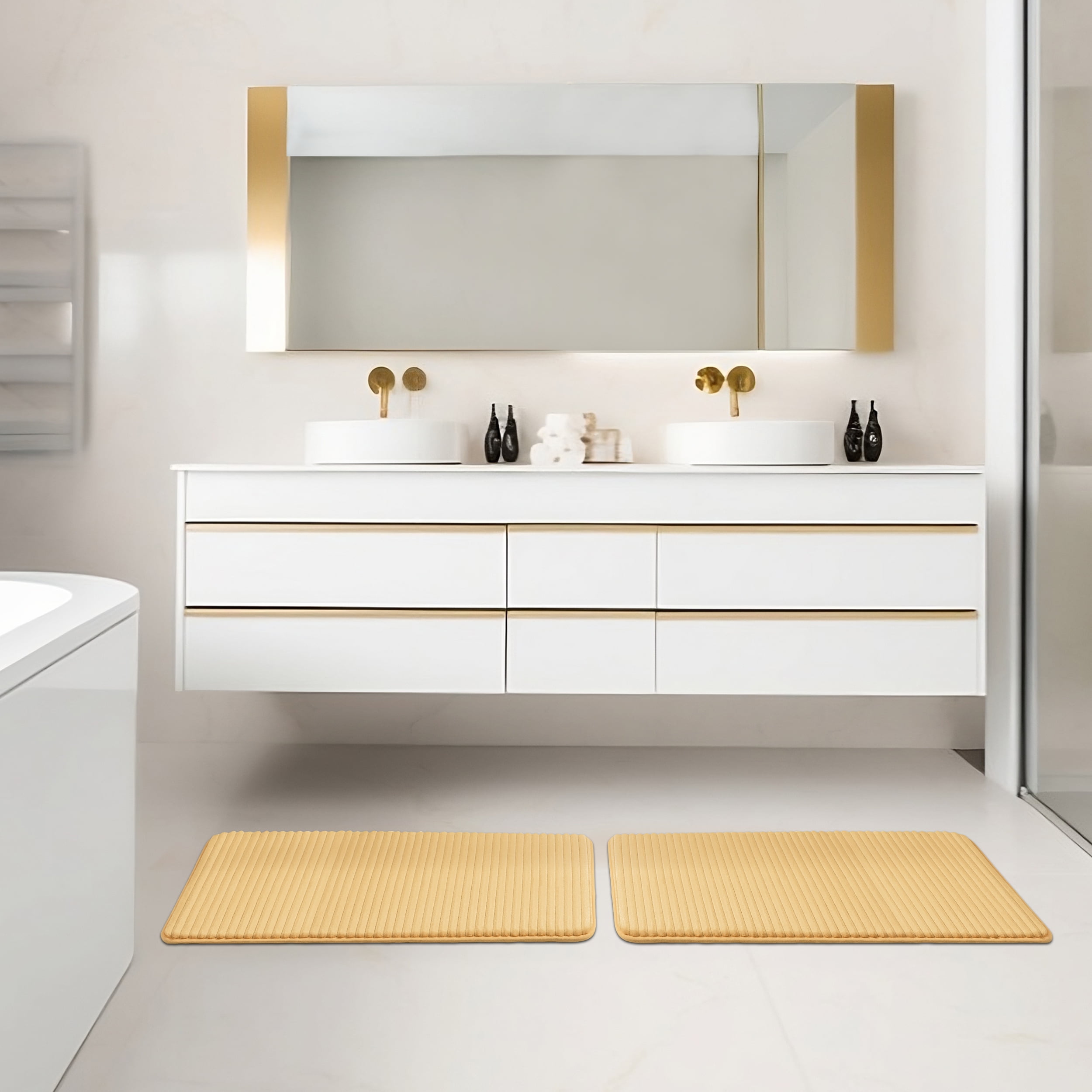Mainstays Yellow 2-Piece Performance Foam 20"x 32" Bath Rug Set