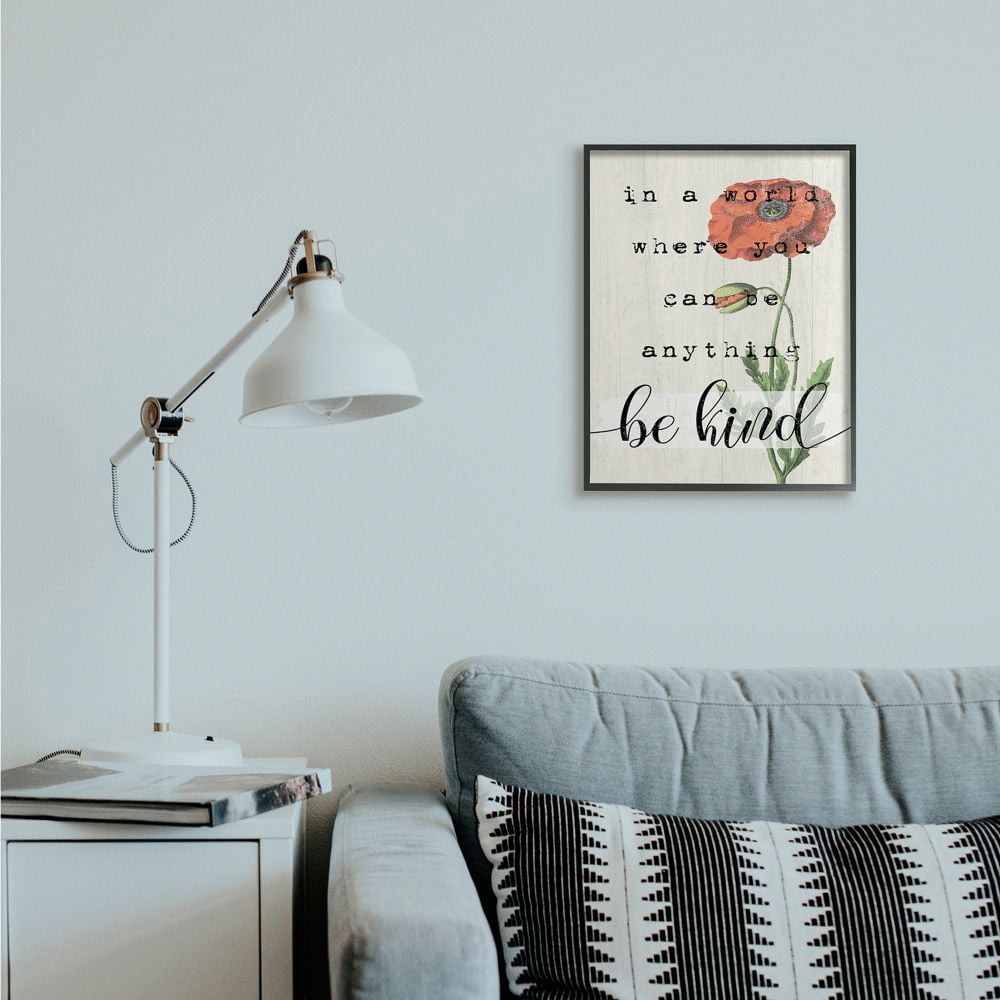 Stupell Industries Be Kind Phrase Motivational Attitude with Red Poppy Designed by Daphne Polselli
