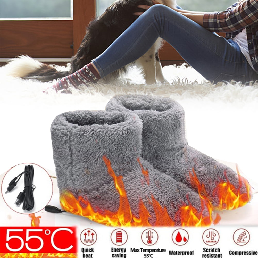 Women's Man's USB Electric Heating Plush Shoes Foot Indoor Winter Warmer Shoes 