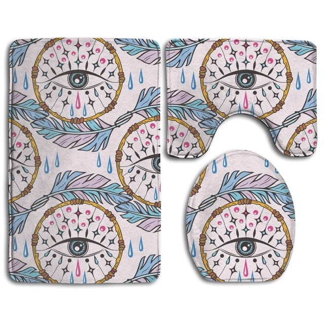 ABPHQTO Pluma de ojo Juego de alfombras de baño de 3 piezas Alfombra de baño Alfombra de contorno y tapa de inodoro ABPHQTO Cont-CHAPPLE-21557