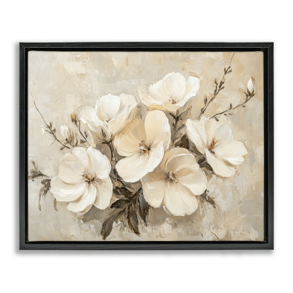 Stupell Industries Blooming White Anemones Plants & Flowers Painting Black Floater Framed Canvas Art Print Wall Art, 21 x 17