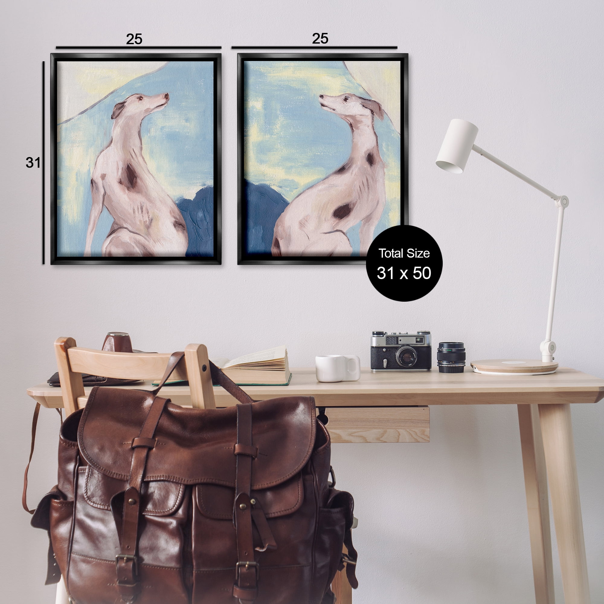 Stupell Industries Spotted Greyhound Dogs Animals Painting Black Floater Framed Canvas Art Print Wall Art, 31 x 25, Set of 2