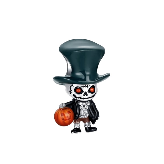 ARVALILS 925 Sterling Silver Halloween Skull Charm with Pumpkin Lantern, Pendant for Bracelets & Necklaces