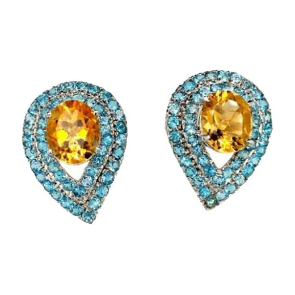 VR Jewels 13.06 Carat Citrine and Blue Topaz Reversed Pear Stud Earrings Set in Sterling Silver Birthstone Jewelry for Womens