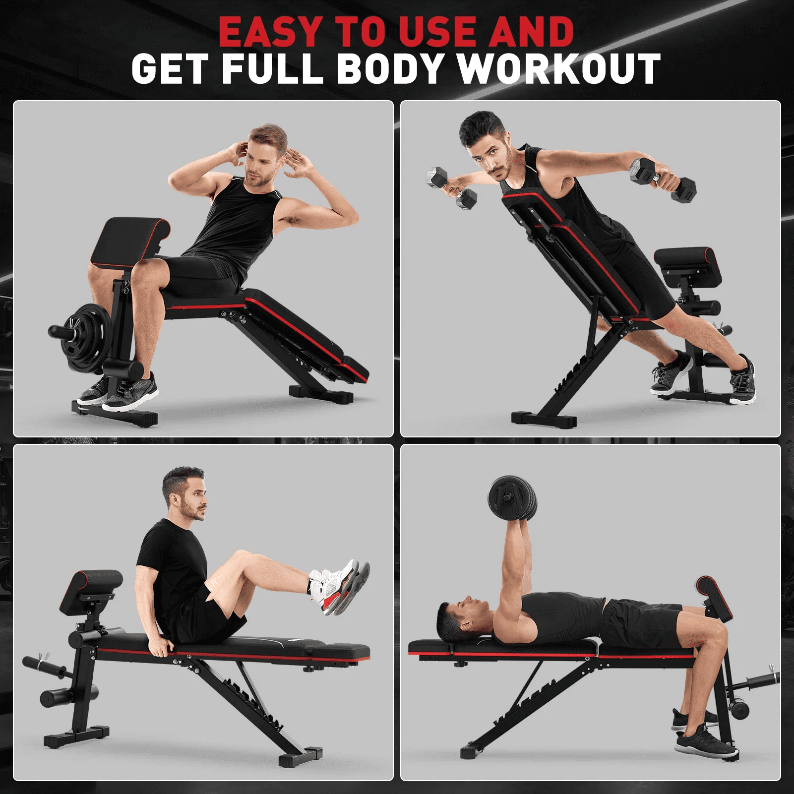 GIKPAL 7 Positions Foldable Adjustable Olympics Weight Bench Workout Bench with 70lb(10lb*2+25lb*2) Weight Plates