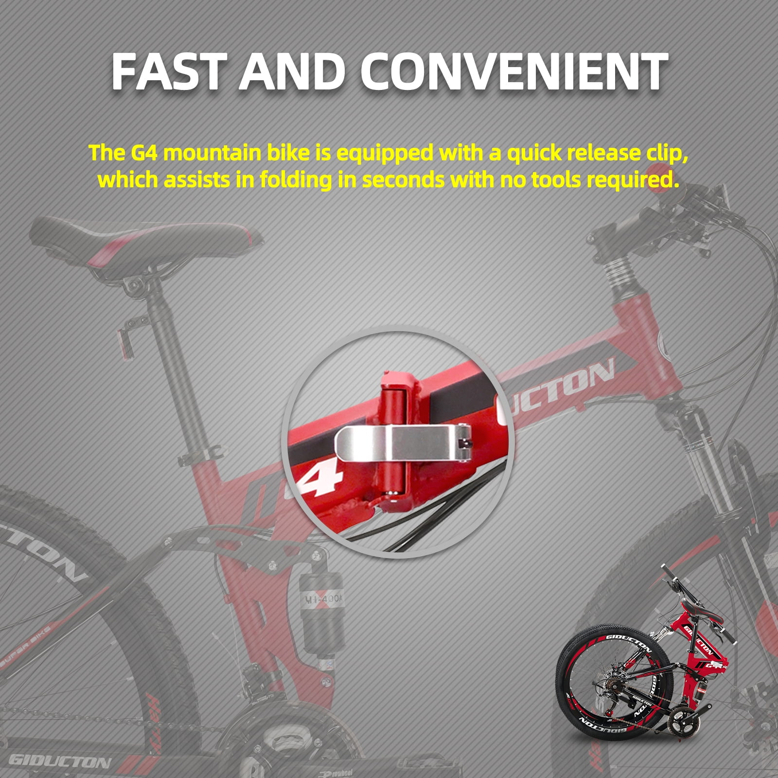 Folding Mountain Bike Eurobike G4 Full Suspension 17 inch Frame 26 Inch Wheels 21 Speed Dual Disc Brakes Foldable Bicycle Bikes for Adults and Teens Red