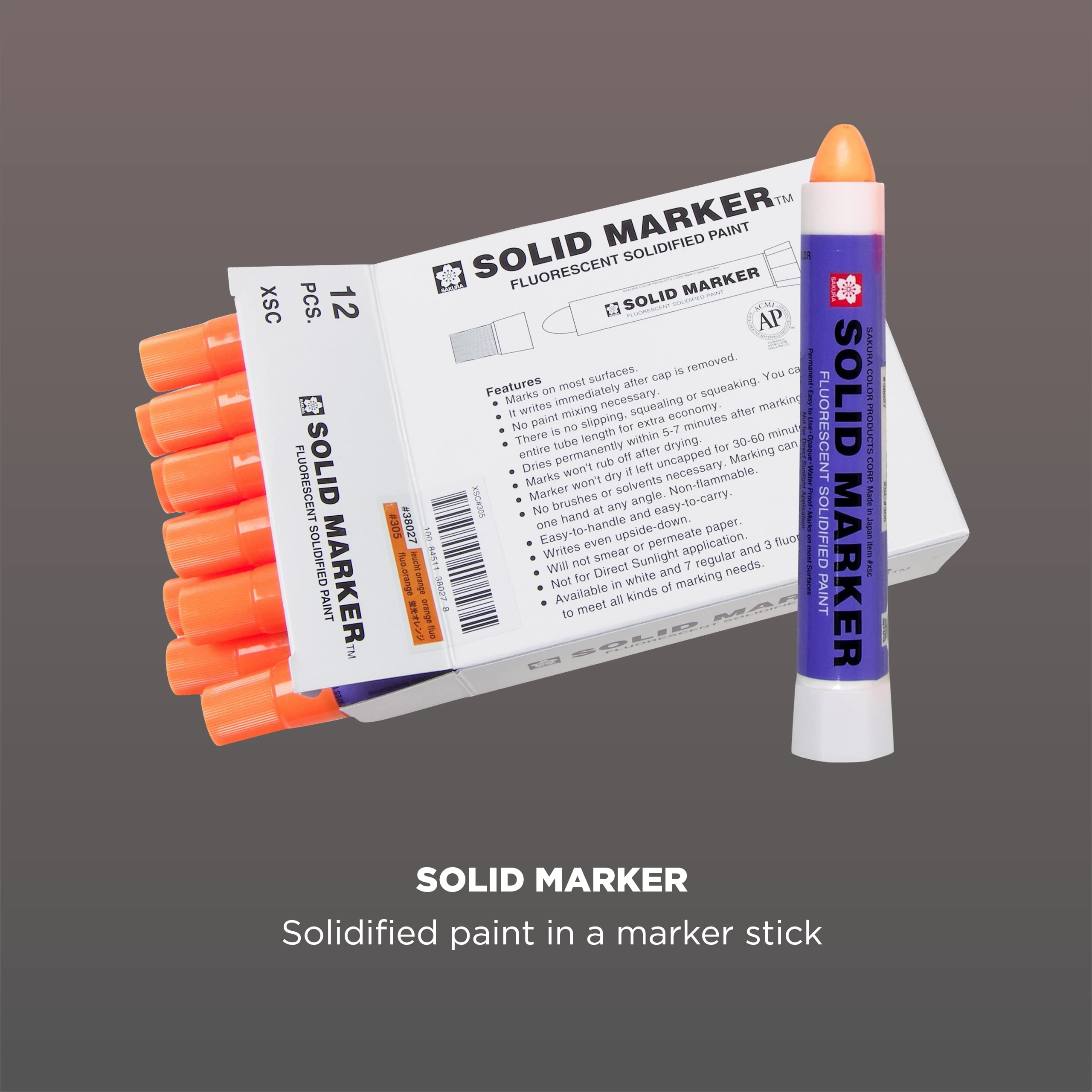 Sakura Solid Paint Markers - Permanent Marker Paint Pens - Window, Wood, & Glass Marker - Fluorescent Orange Paint - 12 Pack