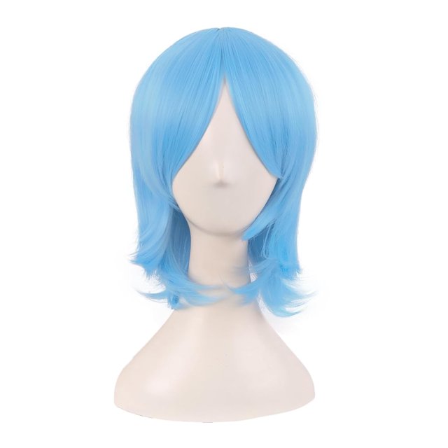 LinYooLi Perruque Cosplay en Fibre Synthétique 16 Pouces/40 cm (Blanc/bleu Azure)