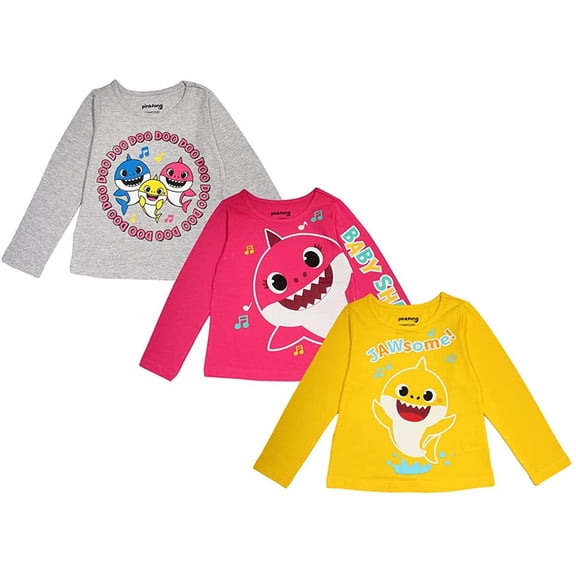 Baby Shark Baby Girls' 3-Pack Long-Sleeved T-Shirts - multi, 18 months (Infant)