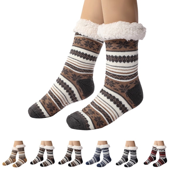 siminsem Women's Fuzzy Slipper Socks with Grips Non-Slip Christmas Cozy Warm Fluffy House Socks one Size Winter Gift for Her Soft Plush Anti-Skid Stocking Stuffer, Black,One Size