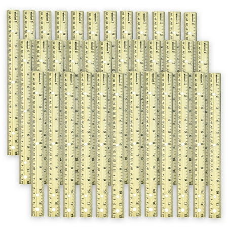 Westcott 12" Hole Punched Wood Ruler English and Metric With Metal Edge, Pack of 36