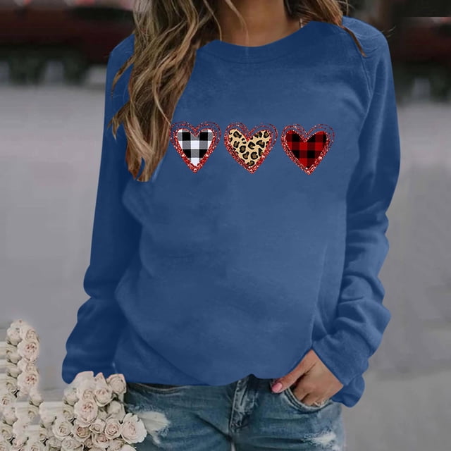 Amzcrzy Sweat-Shirt pour Femmes Mode Imprimé Col Rond Chandail Manches Longues Blouse Confortable Chandail en Molleton Saint-Valentin Chandails en Molleton pour Femmes Manches Longues Chemises pour Femmes Chandail Chandail en Molleton L