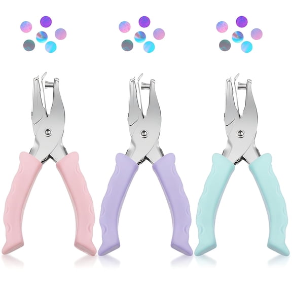 3 Pcs Hole Punch Shapes Single Hole Paper Punchers for Crafts Handheld Metal Punch with Grip 1/4" Circle Holes for DIY Tags Ticket Scrapbook(Morandi Pink Green Purple)