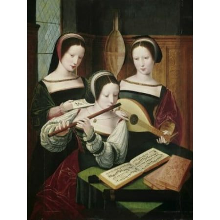 Three Female Musicians 16th C Artist Unknown Canvas Art - (24 x 36)