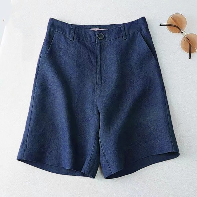 MKLEKYY Pantalones Cortos De Mezclilla Para Mujer, Elásticos, Transpirables, Sueltos Y De Lino, De Media Longitud, Pantalones Cortos Para Mujer Con Bolsillo