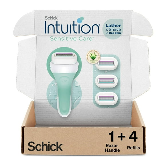 Maquinillas de afeitar Schick Intuition para mujeres con piel sensible, 1 navaja y 4 cuchillas