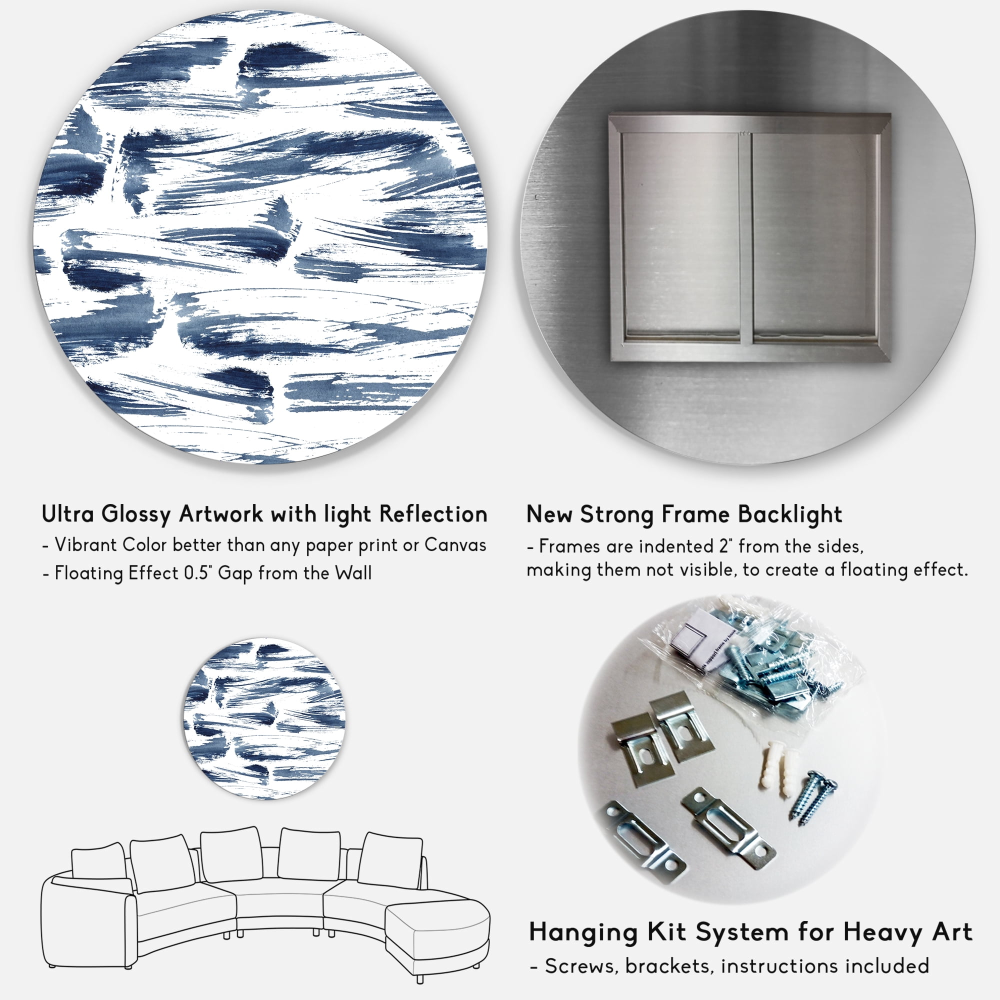 Designart 'Blue Abstract Aquatic Texture' Modern Circle Metal Wall Art 11x11 - Disc of 11