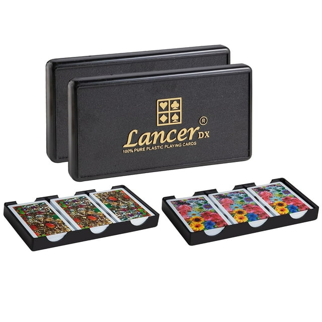Lancer Dx Plastic Playing Cards Set Of 6 - Bridge Size, Multicolor Cards Packed In Three Piece Pvc Containers, Cards For All Ages Used For Card Games, Poker & Rummy | Use For Party Playing Cards