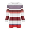 thumbnail image 4 of 3/4 Sleeve T Shirts Women Cotton Striped Tops Loose Fit Crew Neck Colorblock Casual Summer Fall Basic Tee Tshirts (S, Red), 4 of 5