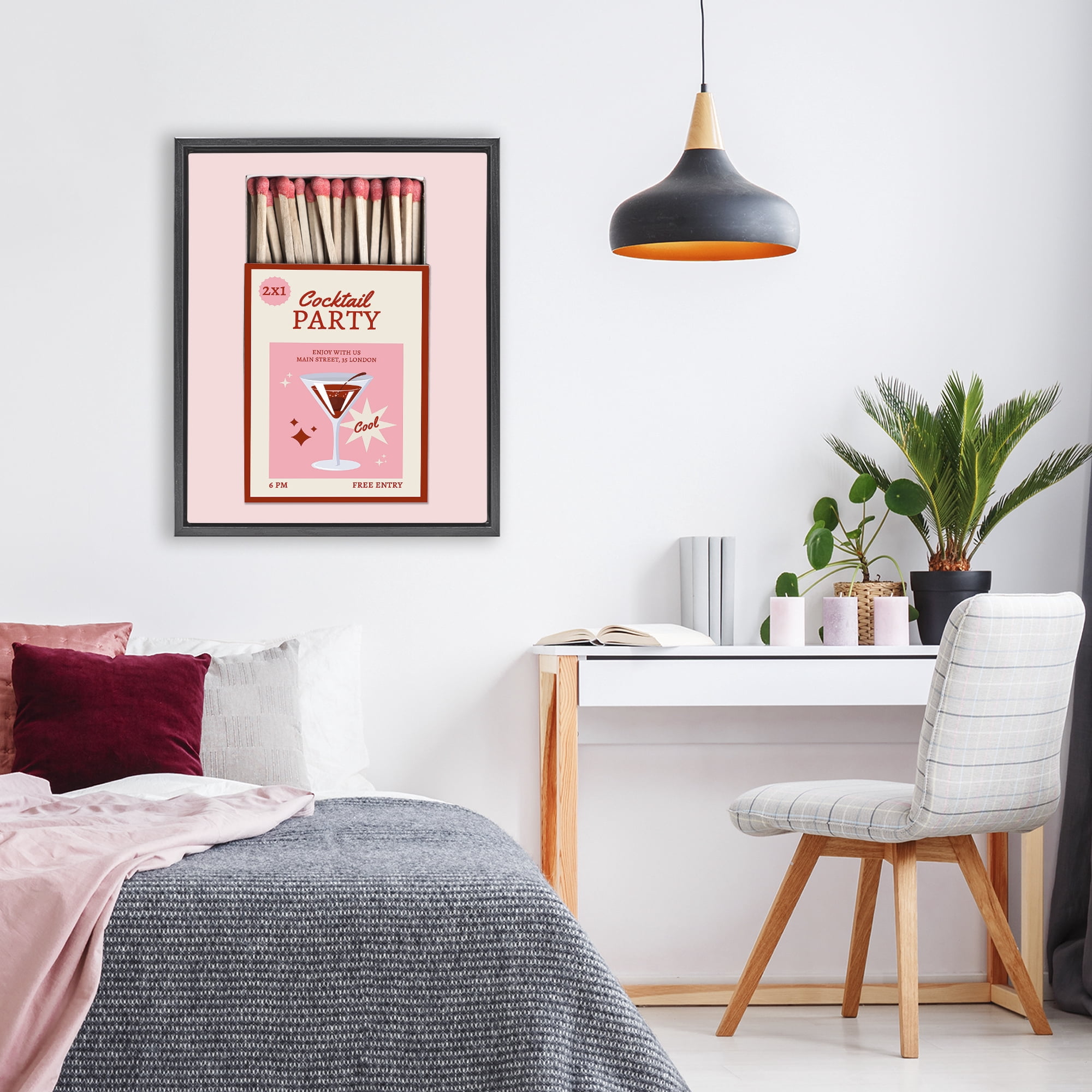 Stupell Industries Cocktail Party Matchbox Black Framed Floater Canvas Wall Art, design by CAD Designs