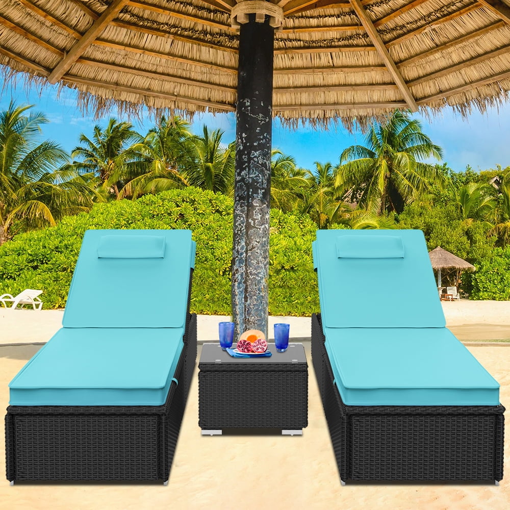 BTMWAY Patio Lounge Chairs Set of 3, 3 Piece Wicker Outdoor Lounger