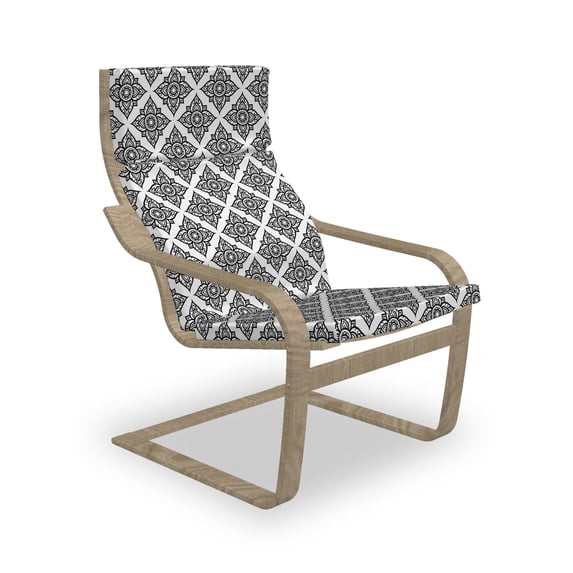 Orient Armchair Pad and Slipcover, Monochrome Pattern with Floral Motif Ornament Print, 1 Piece Soft Cushion Replacement with Removable Cover, Charcoal Grey and White, by Ambesonne
