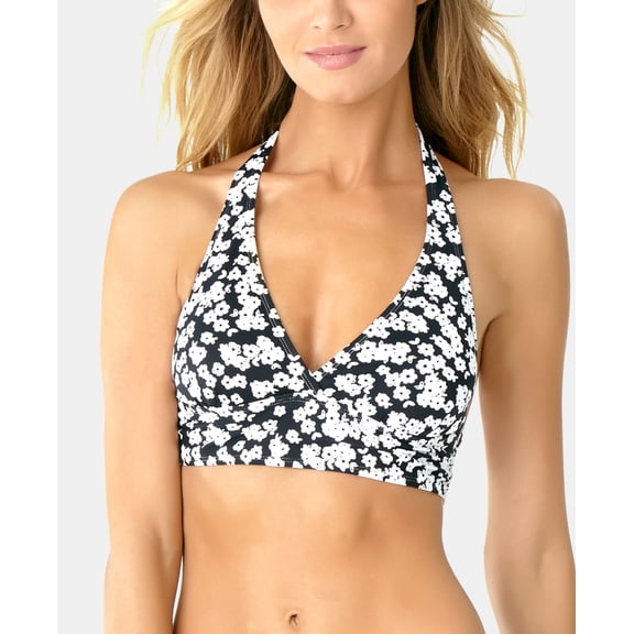 Anne Cole Women's Itsy Bitsy Ditsy Printed Halter Bikini Top, Black/White, XS
