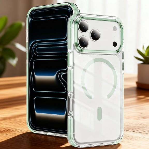 Magnetic For iPhone 16 Plus Phone Case,Compatible with Mag-Safe,Crystal Transparent Back,Two-color Design,Shockproof Anti-fall PC TPU Hybrid Drop Protection,Thin Fit Phone Case,Mint