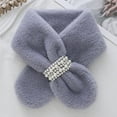 thumbnail image 2 of yuCgh Women's Fashion Pearl Scarf, Cute Plush Thickened Warm Cross Neck Scarf, Winter Neck Warmer, Soft Faux Fur Scarf, Women's Accessory Scarf,Light Gray, 2 of 3