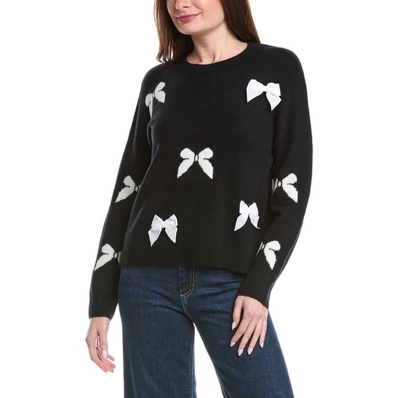 CeCe womens Bow Applique Sweater, l, Black