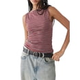 thumbnail image 2 of Women'S Striped Tank Top Boat Neck Sleeveless Crop Tops Summer Slim Fit Tops Red L, 2 of 8
