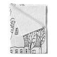 thumbnail image 2 of Sketchy Soft Flannel Fleece Throw Blanket, Cartoon Design House Village with Stripes Hand Drawn Images Artwork Print, Cozy Plush for Indoor and Outdoor Use, 50" x 70", Black and White, by Ambesonne, 2 of 5