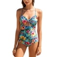 thumbnail image 2 of Trajes de baño para mujer, Trajes de baño para mujer, Traje de baño bikini de tirantes sin espalda de color liso para mujer, Conjunto de bikini con bloques de color y hombros descubiertos, Traje de ba, 2 of 5