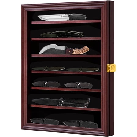 Pocket Knife Display Case 7-Tier Knife , Large Mahogany,(14*17 in)