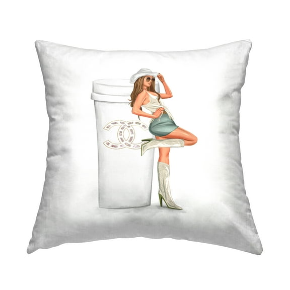 Stupell Industries Glam Southern Girl Fashion Coffee Square Decorative Printed Throw Pillow, 18 x 18,