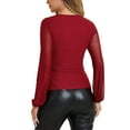thumbnail image 3 of INSPIRE CHIC Ruched Mesh Blouse for Women's V Neck Long Sleeve Slim Fit Dressy Casual Wrap Top XS Dark Red, 3 of 6