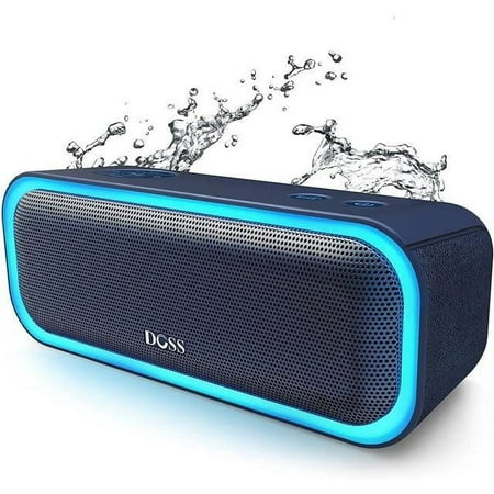 DOSS Bluetooth Speaker, SoundBox Pro Wireless Speaker with 20W Stereo Sound, Active Extra Bass, Bluetooth5.0, IPX6 Waterproof, Wireless Stereo Pairing, Multi-Colors Lights, 20Hrs Playtime -Blue