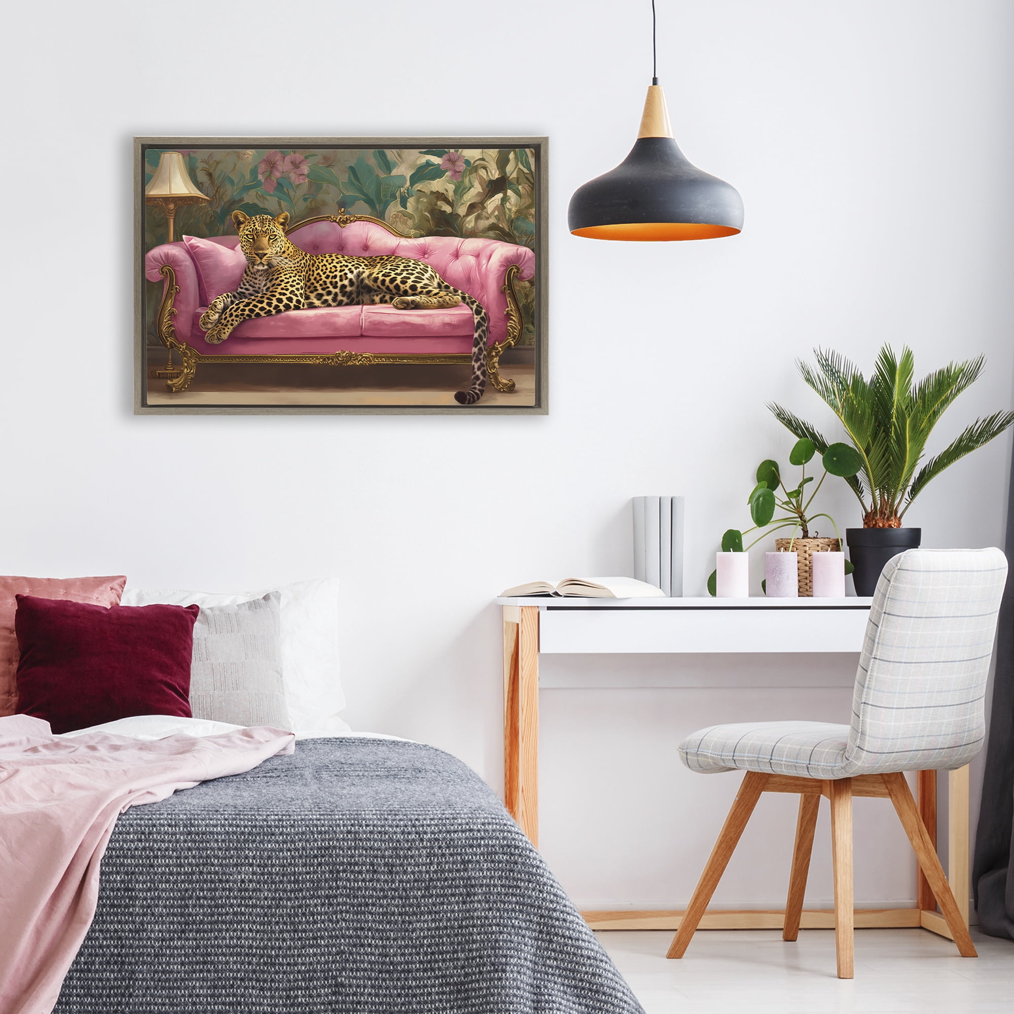Stupell Industries Exotic Lounging Leopard Brown Framed Floater Canvas Wall Art, design by Tina LeCour