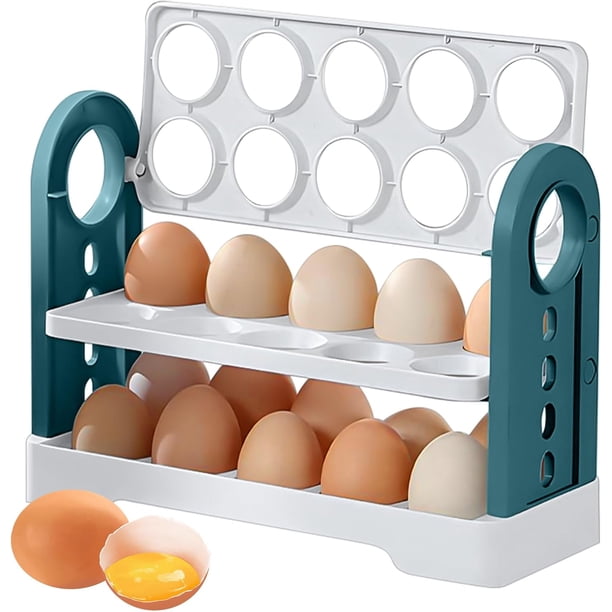 Soporte para huevos para nevera, organizr de huevos de 3 niveles para refrigerr, encimera, organización de refrigerr que ahorra espacio (blanco)