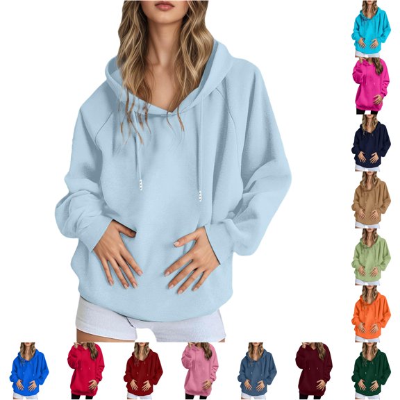 NinXxx Women's Casual Pullover Hoodie Solid Raglan Sleeve Warm Jacket Light Blue M