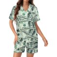 thumbnail image 1 of PRIYAL Money Background Silk Women Pajama Set Short Sleeve Comfy Pjs Sets 2 Piece Lounge Set, 1 of 6