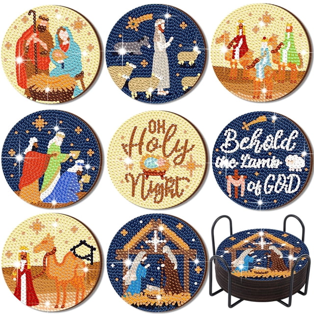 Juego de 8 posavasos navideños con diamantes de Perthlin, 9,5 cm
